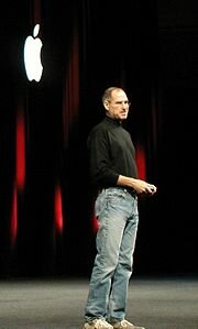 Steve Jobs on stage at Macworld Conference & Expo, San Francisco, 11 January 2005.